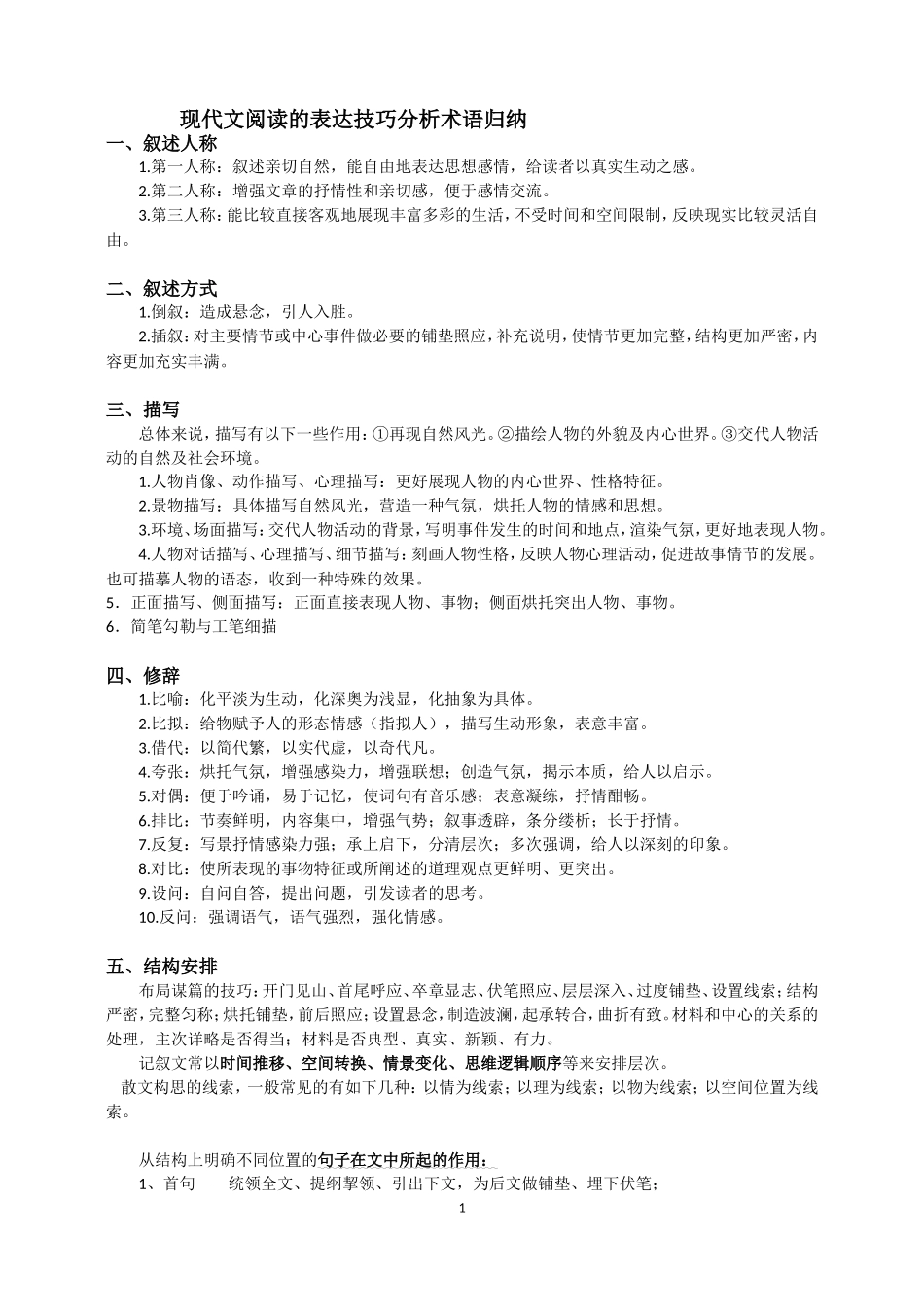 现代文阅读的表达技巧分析术语归纳_第1页