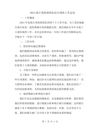 2024统计系统调查队综合调查工作总结 