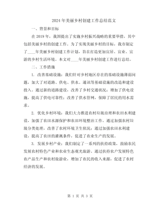 2024年美丽乡村创建工作总结范文
