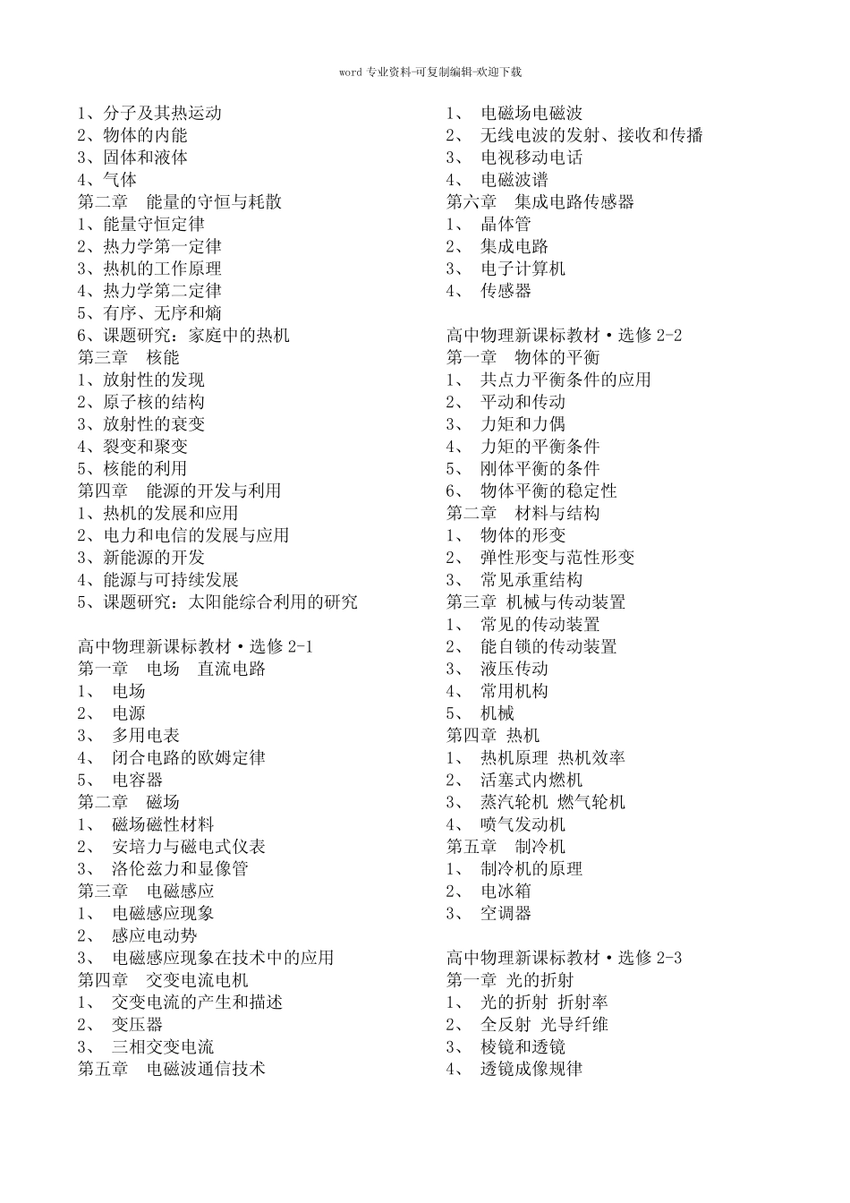 高中物理新课标教材目录(人教版) _第2页