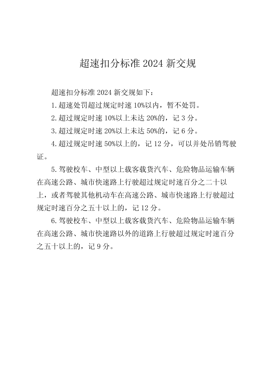 超速扣分标准2024新交规 _第1页