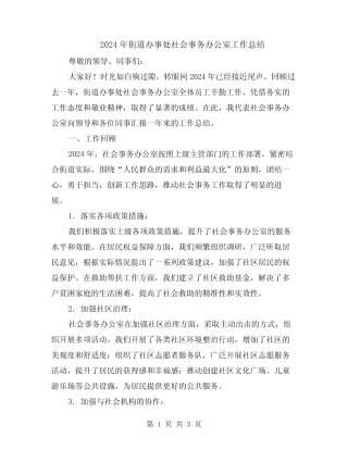 2024年街道办事处社会事务办公室工作总结