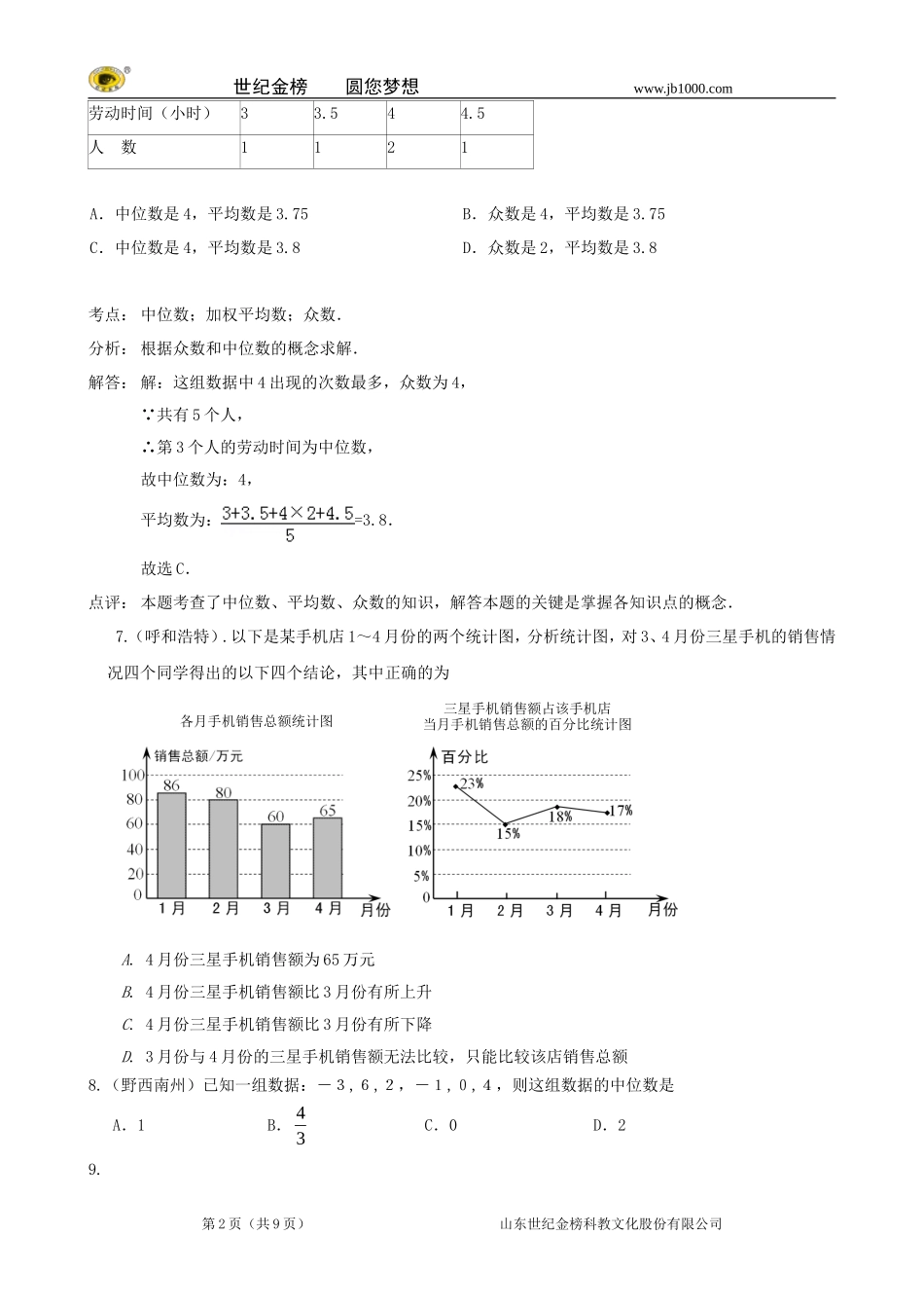 2015年中考数学试题分类汇编：统计(含答案解析)_第2页