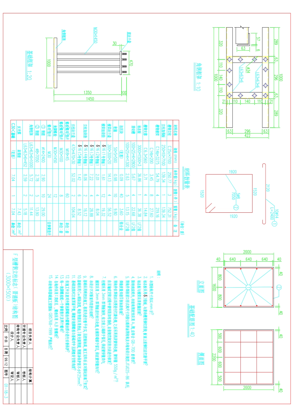 F型14号槽钢立柱标志结构图(3000×1500)_第3页