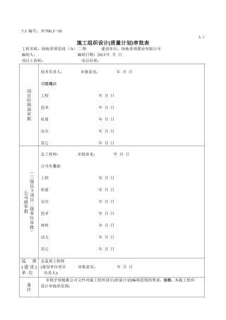 上海绿地建设(集团)有限公司项目工程施工组织设计(质量计划)或专项方案报审相关资料