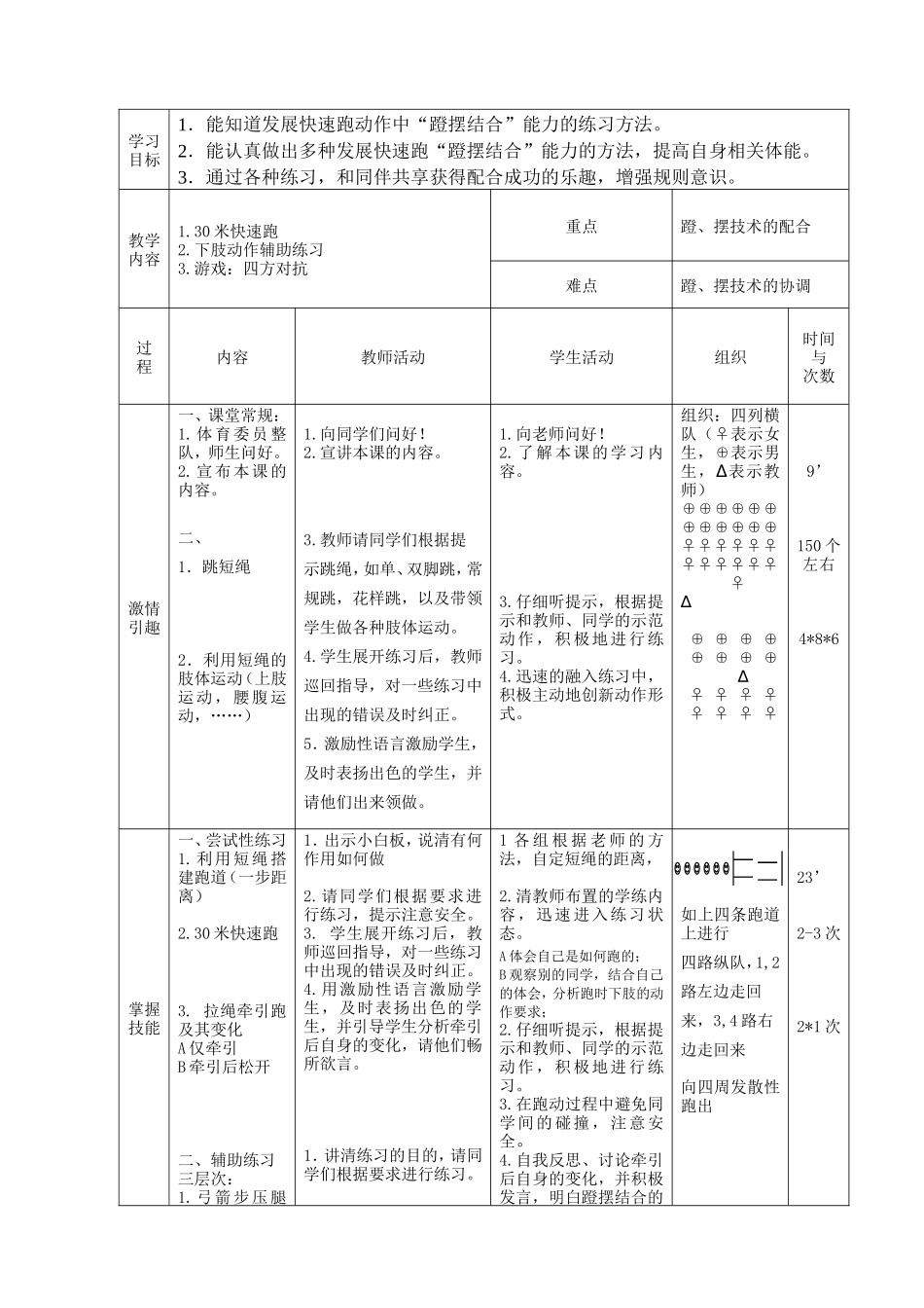 C10初中体育与健康单元上课实践示例：《30米快速跑》2案例解析3《30米快速跑》教案_第2页