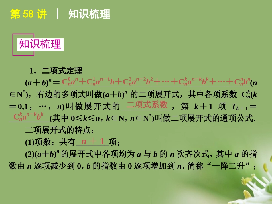 2012届高考数学一轮复习方案-第10单元第58讲-二项式定理课件-理-新人教A版_第2页