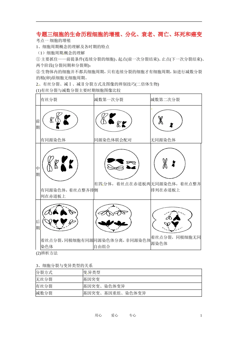 云南省陇川县高考生物第二轮复习-专题三细胞的生命历程细胞的增殖、分化、衰老、凋亡、坏死和癌变_第1页