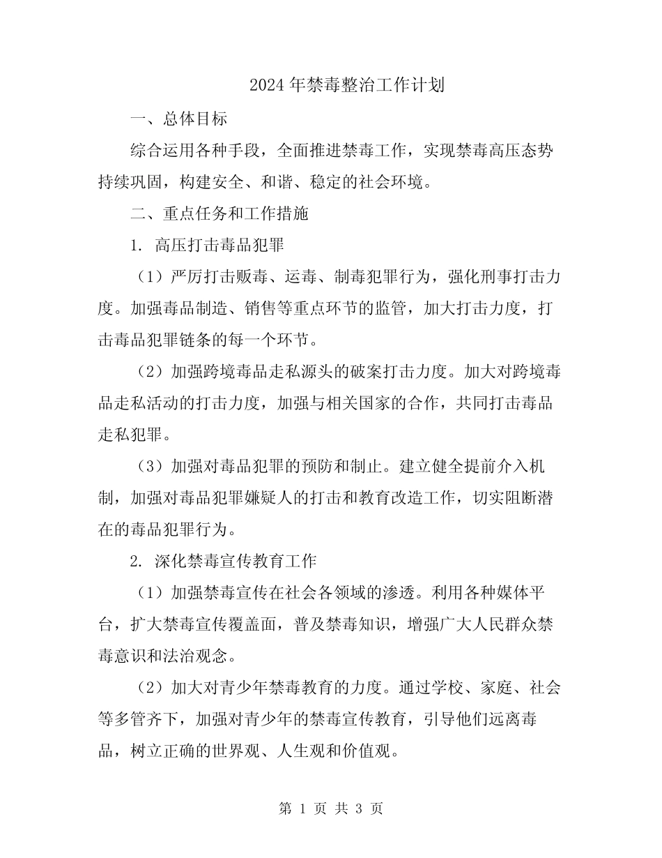 2024年禁毒整治工作计划_第1页