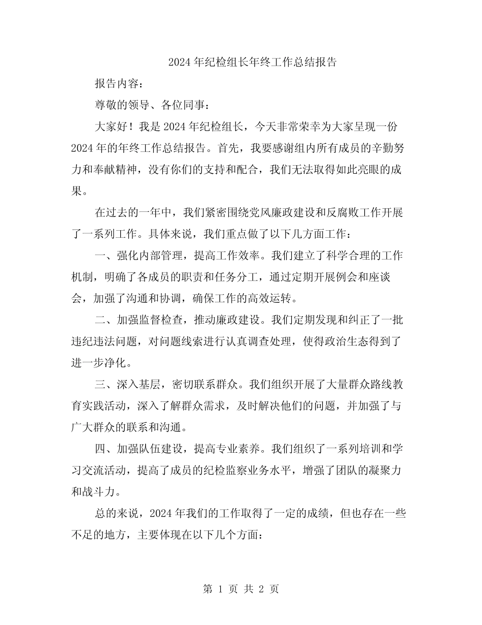 2024年纪检组长年终工作总结报告 _第1页