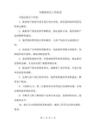 车辆保险员工作职责 