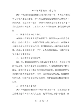 2024年国家安全工作总结
