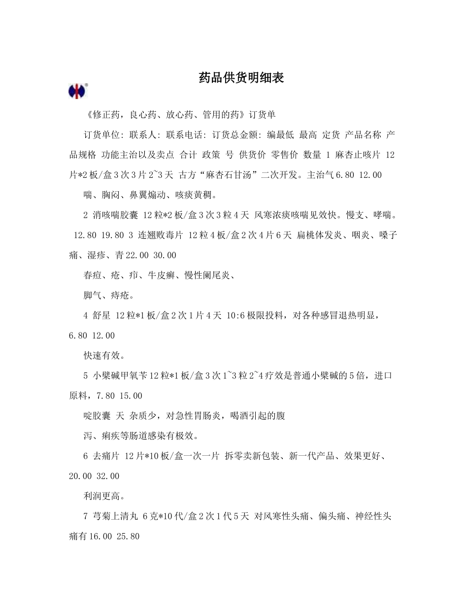 药品供货明细表_第1页