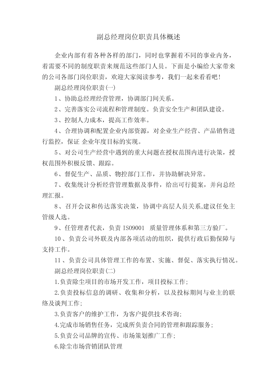 副总经理岗位职责具体概述 _第1页