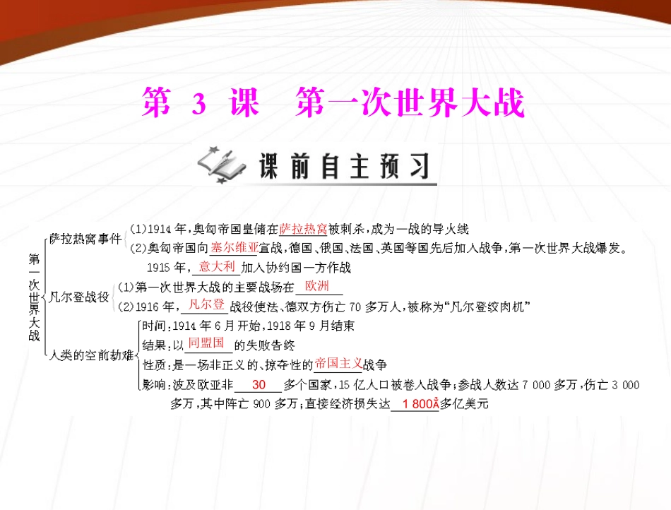 《随堂优化训练》2011年九年级世界历史上册-第六单元-第3课-第一次世界大战-配套课件-北师大版_第1页