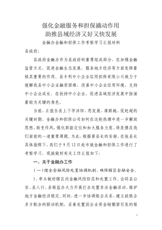 金融办金融和担保工作考察学习汇报材料