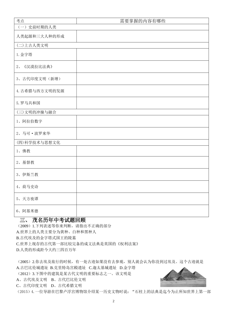 初三复习学案世界古代史_第2页