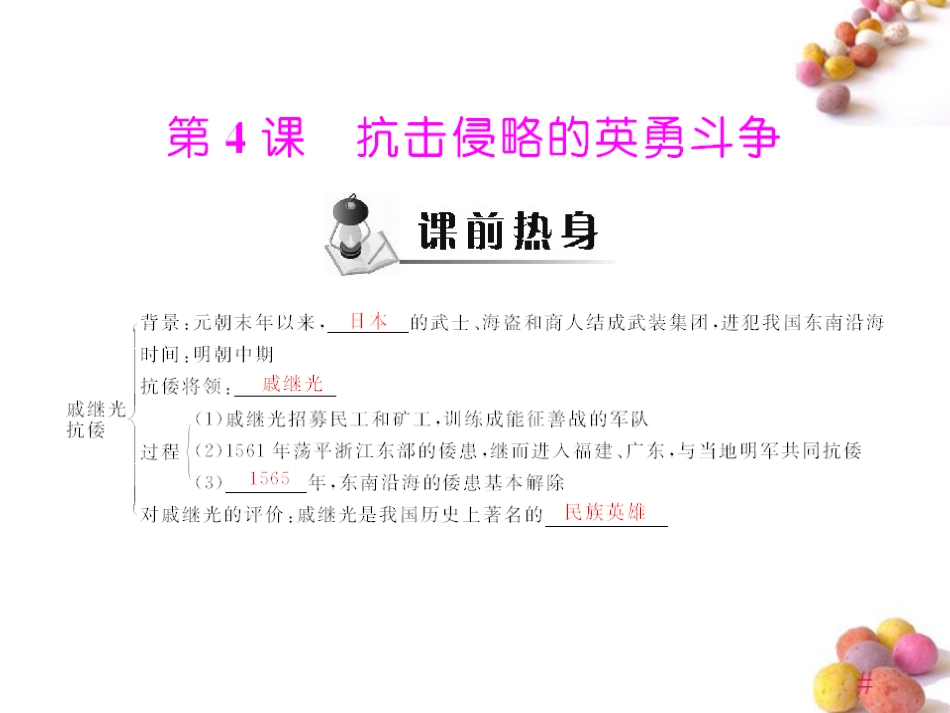 《随堂优化训练》2011年七年级历史下册-第三单元-第4课-抗击侵略的英勇斗争课件-北师大版_第1页