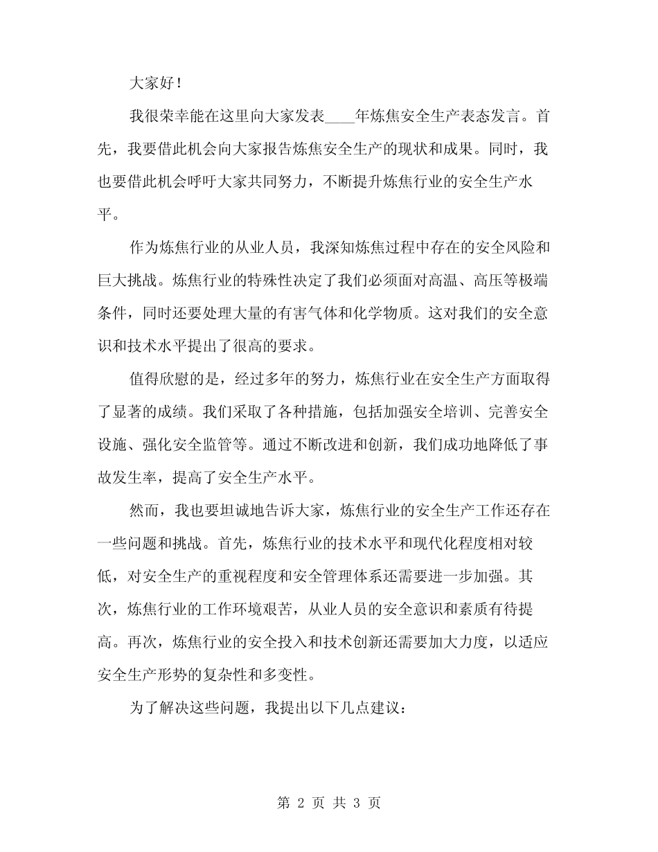 2024年炼焦安全生产表态发言稿精编(二) _第2页