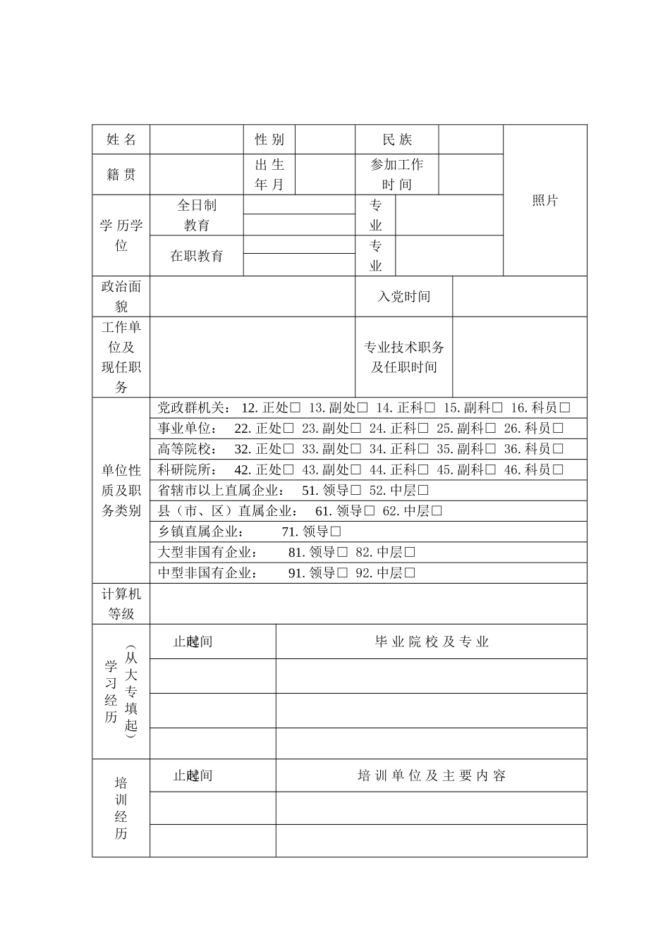 公开选拔领导干部报名登记表_第2页