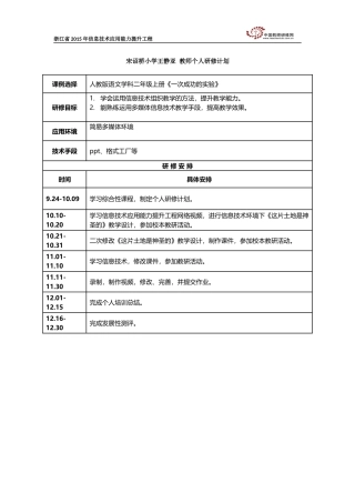 鄞州区宋诏桥小学王静亚个人研修计划