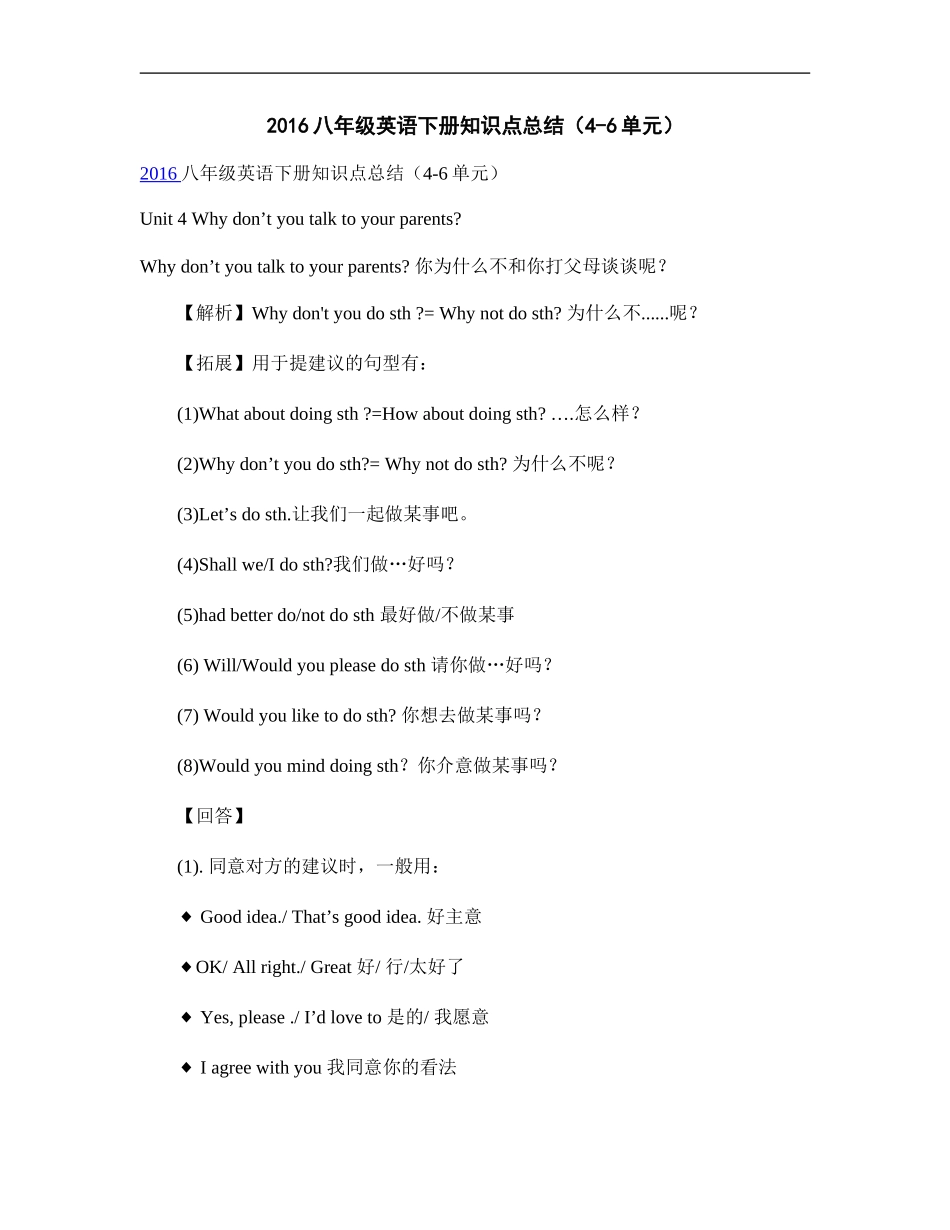 2016八年级英语下册知识点总结(4-6单元)_第1页