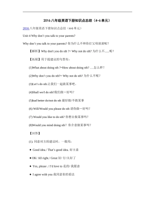 2016八年级英语下册知识点总结(4-6单元)