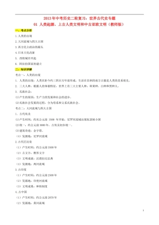 2013年中考历史二轮复习-世界古代史专题-01-人类起源、上古人类文明和中古亚欧文明(教师版)