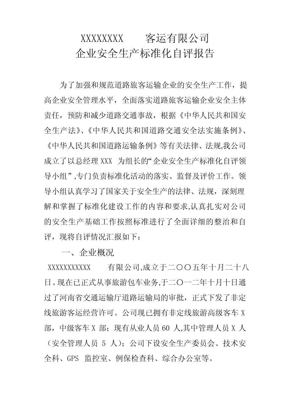 道路运输安全生产标准化自评报告 _第1页