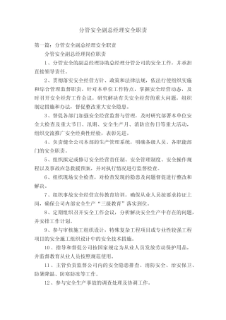 分管安全副总经理安全职责 