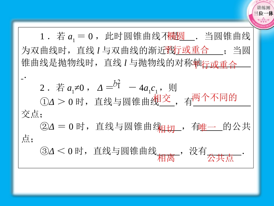 【精品】2011届高考数学第一轮总复习经典实用-8-4直线与圆锥曲线的位置关系学案课件_第3页