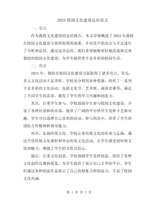 2024校园文化建设总结范文 