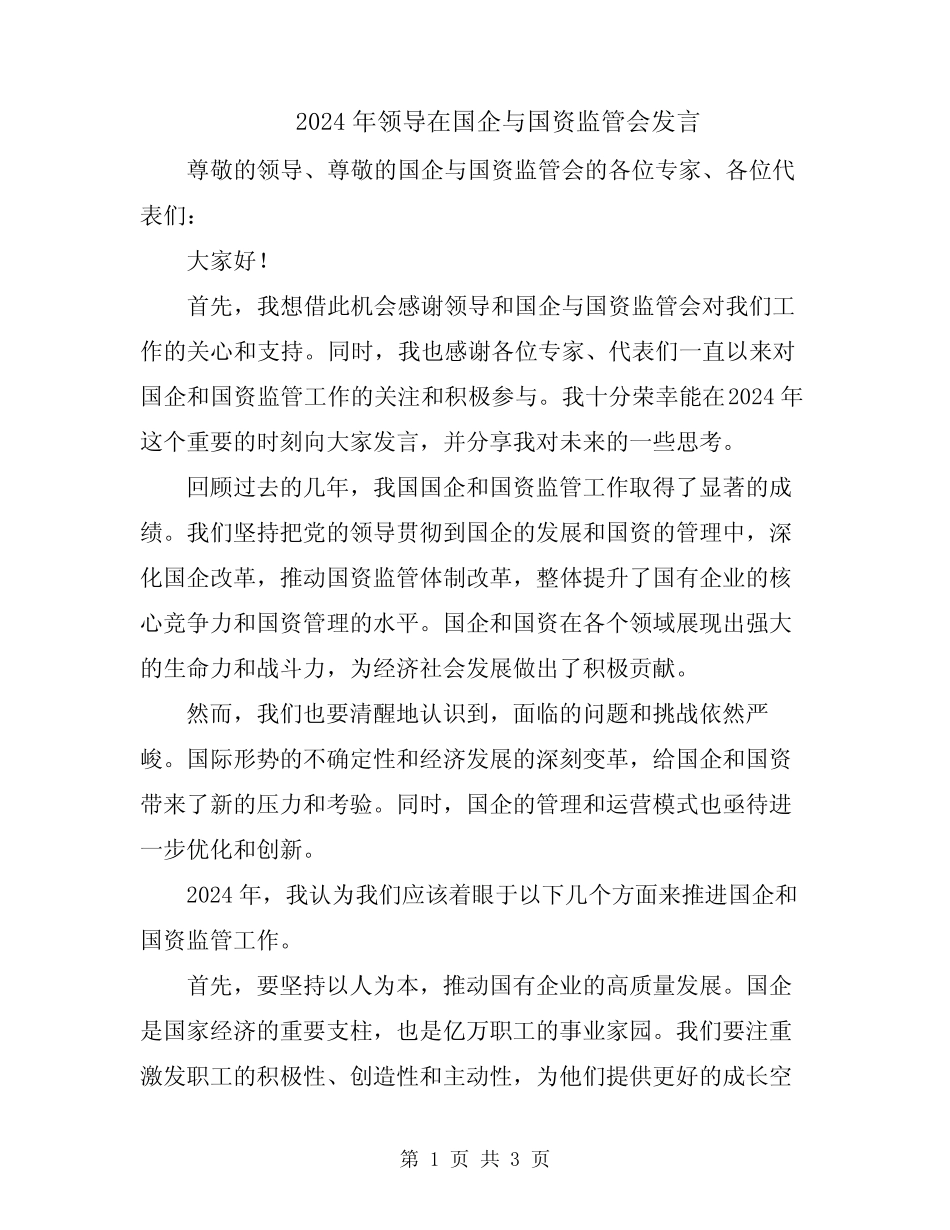 2024年领导在国企与国资监管会发言_第1页