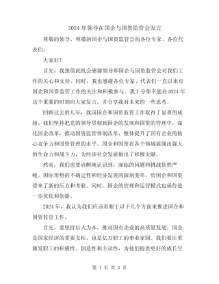 2024年领导在国企与国资监管会发言