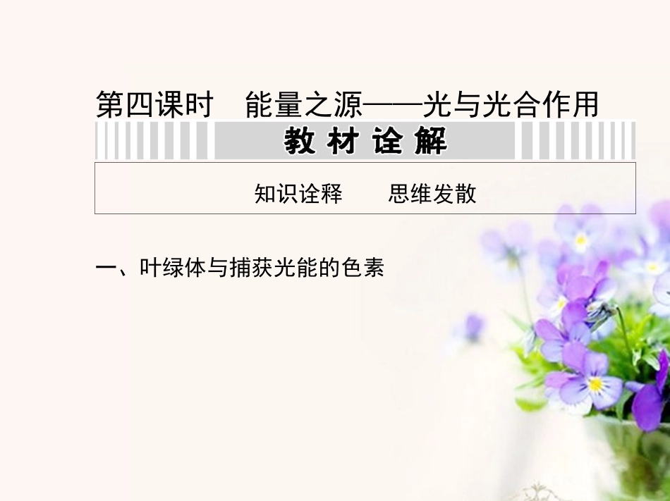 【金考案】2014高考生物第一轮复习用书-第三单元-第四课时能量之源-光与光合作用课件-新人教版_第1页