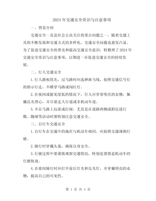 2024年交通安全常识与注意事项 