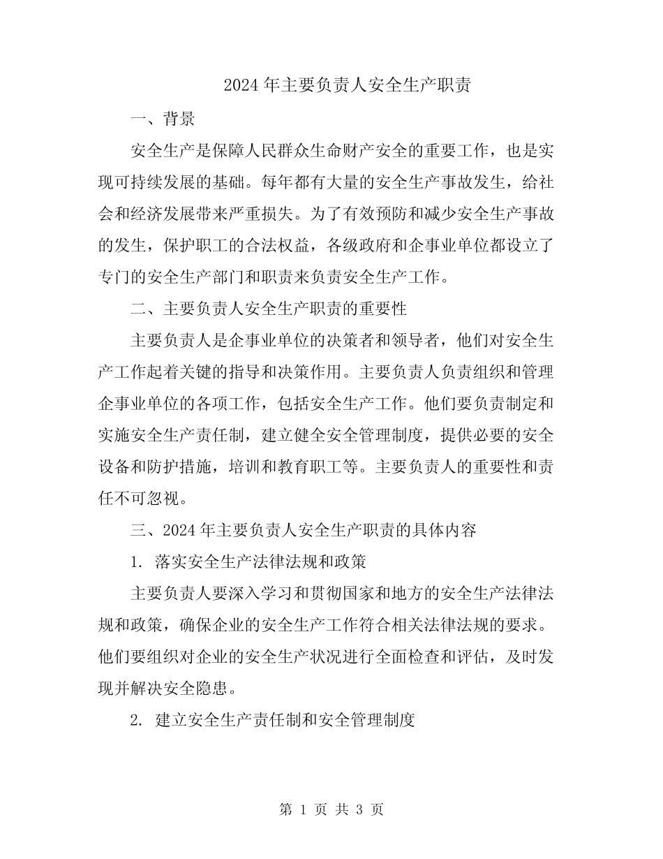 2024年主要负责人安全生产职责_第1页