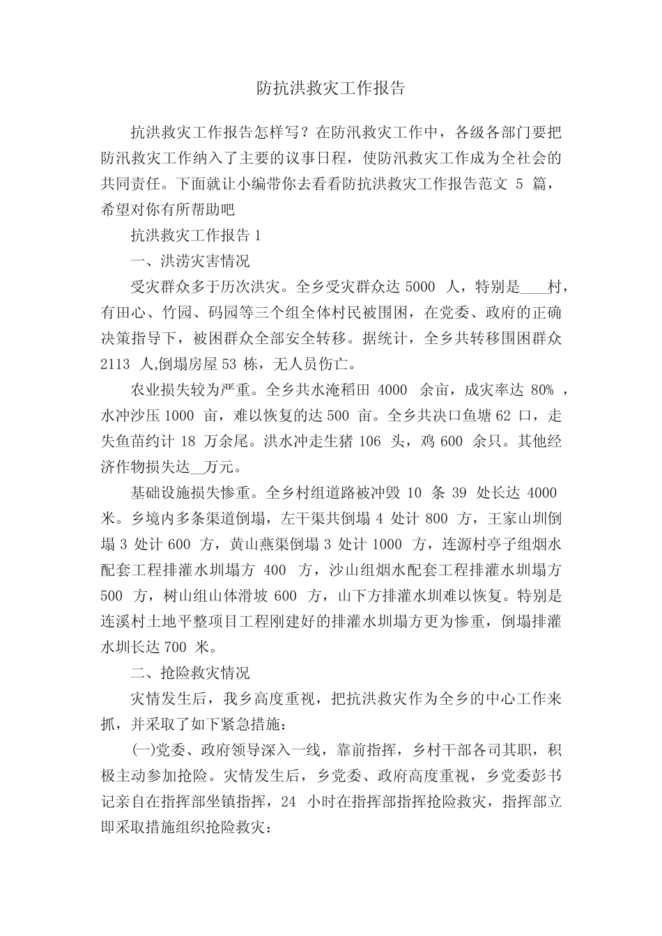 防抗洪救灾工作报告_第1页