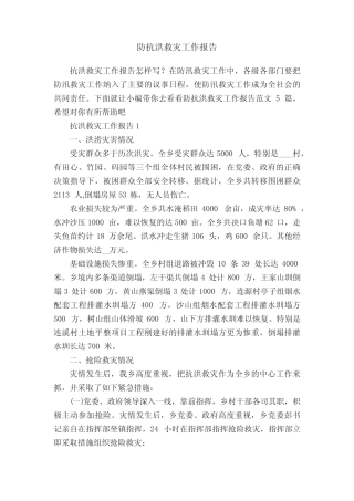 防抗洪救灾工作报告