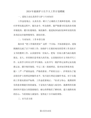 2024年最新护士长个人工作计划模板(三) 
