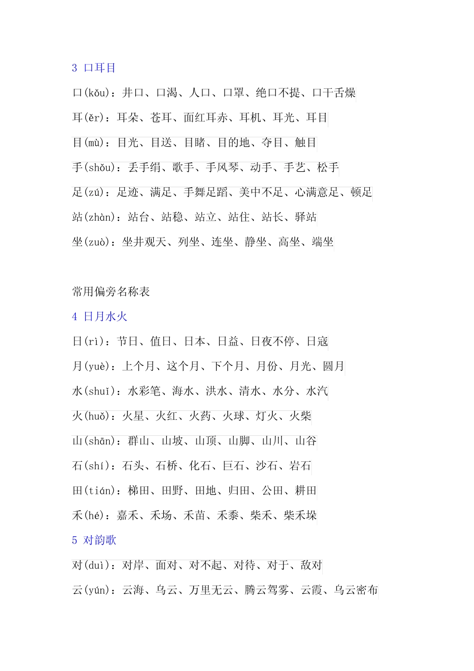 部编人教版一年级语文上册《识字表》注音及组词_第2页