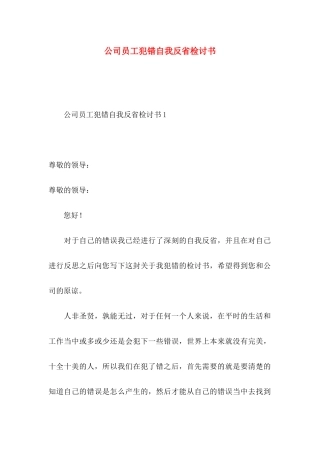 公司员工犯错自我反省检讨书