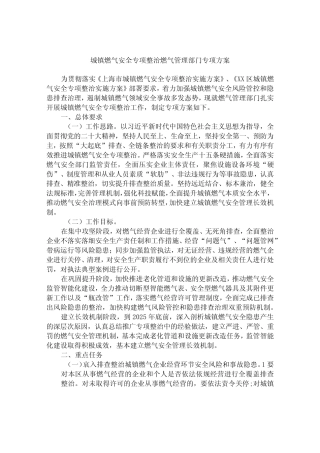 城镇燃气安全专项整治燃气管理部门专项方案 