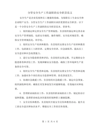 分管安全生产工作副职的安全职责范文(3) 