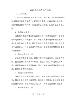 2024镇民政办工作总结