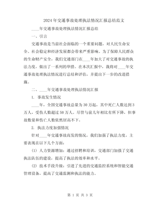 2024年交通事故处理执法情况汇报总结范文 