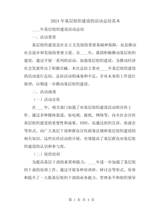 2024年基层组织建设的活动总结范本