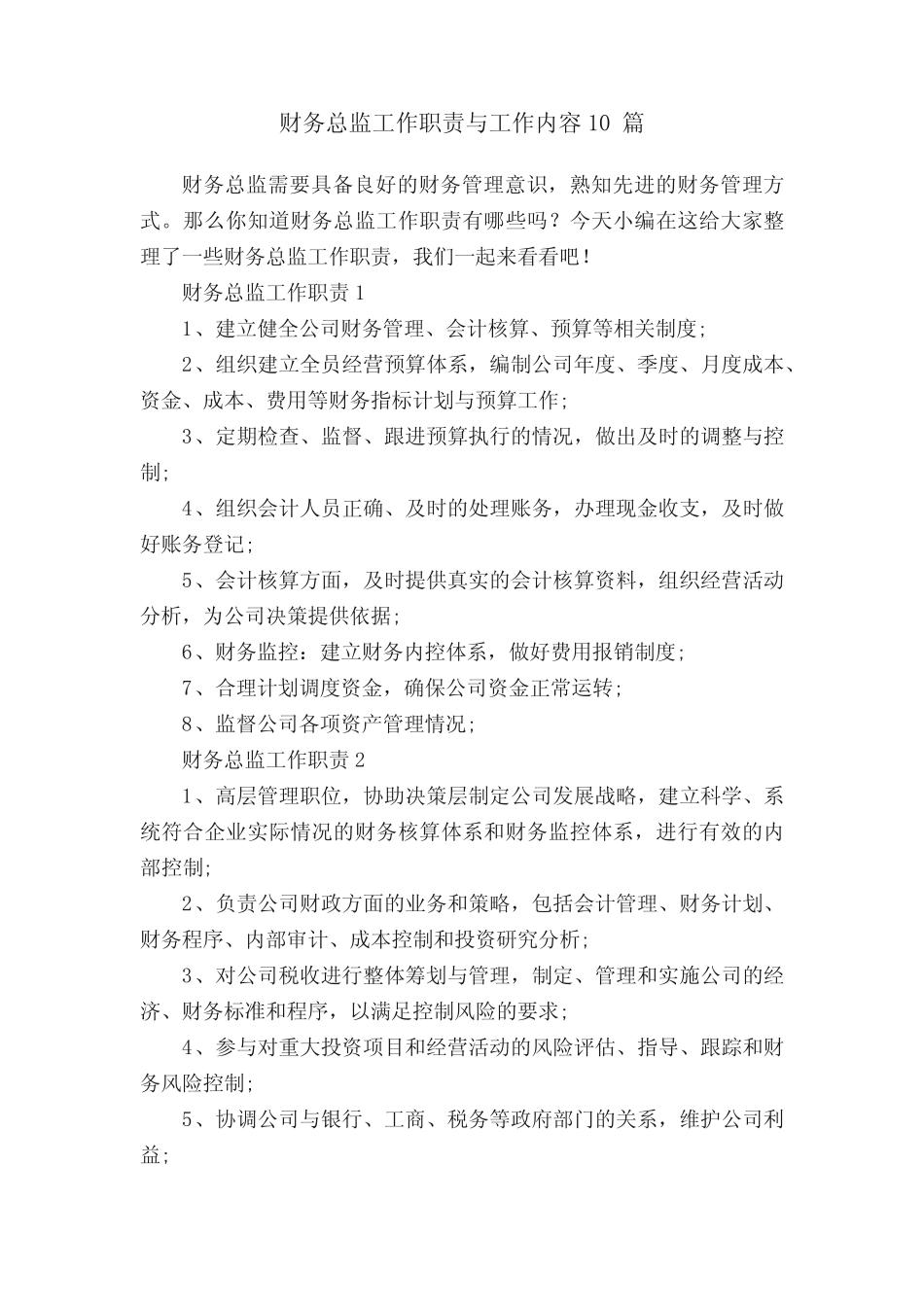 财务总监工作职责与工作内容10 _第1页