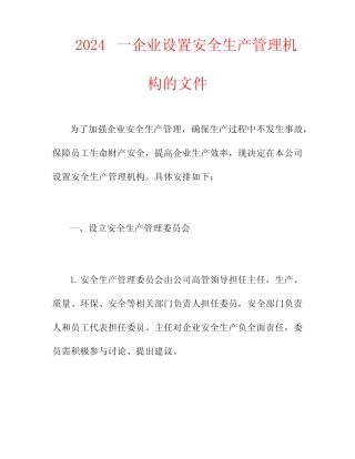 2024一企业设置安全生产管理机构的文件 