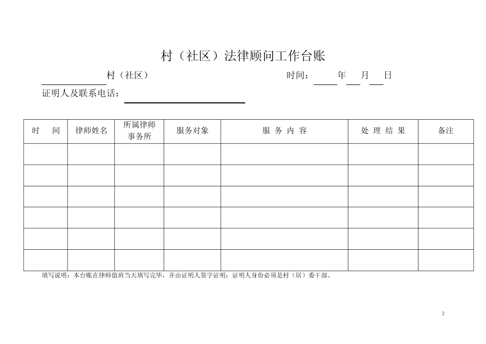 村(社区)法律顾问工作日志、工作台账_第2页